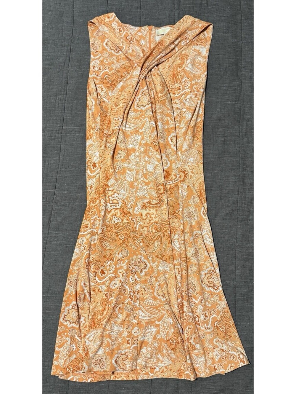 Michael Kors Chic Orange Paisley V-Neck Sleeveless Dress Size XL